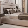 Casa Padrino Luxus Art Deco Doppelbett Grau / Kupfer 350 x 209,5 x H. 140 cm - Edles Massivholz Bett mit verspiegeltem Kopfteil - Luxus Schlafzimmer Möbel - Hotel Möbel - Art Deco Möbel