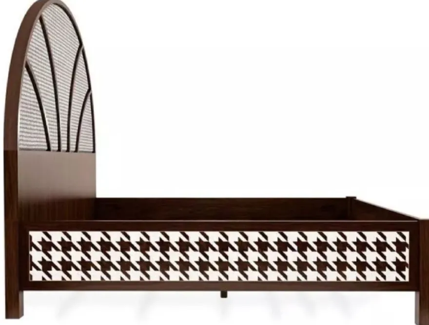 Casa Padrino Luxus Art Deco Doppelbett Dunkelbraun / Weiß 214 x 191 x H. 180 cm - Massivholz Bett - Schlafzimmer Möbel - Hotel Möbel - Art Deco Möbel - Luxus Möbel