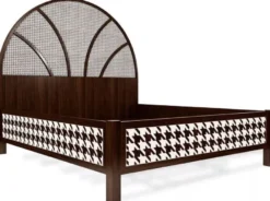 Casa Padrino Luxus Art Deco Doppelbett Dunkelbraun / Weiß 214 x 191 x H. 180 cm - Massivholz Bett - Schlafzimmer Möbel - Hotel Möbel - Art Deco Möbel - Luxus Möbel