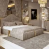 Casa Padrino Luxus Art Deco Doppelbett Grau / Gold - Edles Massivholz Bett mit Kopfteil - Art Deco Schlafzimmer & Hotel Möbel
