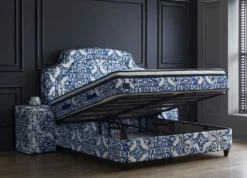 Casa Padrino Luxus Art Deco Doppelbett Weiß / Blau / Schwarz - Verschiedene Größen