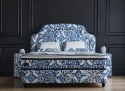 Casa Padrino Luxus Art Deco Doppelbett Weiß / Blau / Schwarz - Verschiedene Größen