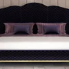 Casa Padrino Luxus Art Deco Doppelbett Lila / Gold - Edles Massivholz Bett mit Kopfteil - Art Deco Schlafzimmer & Hotel Möbel - Luxus Kollektion