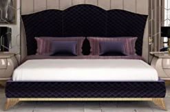 Casa Padrino Luxus Art Deco Doppelbett Lila / Gold - Edles Massivholz Bett mit Kopfteil - Art Deco Schlafzimmer & Hotel Möbel - Luxus Kollektion