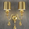Casa Padrino Luxus Art Deco Doppel Wandleuchte Gold 40 x 18 x H. 55 cm - Elegante Wandlampe mit Aluminium Lampenschirmen - Luxus Wandleuchten - Luxus Qualität - Made in Italy