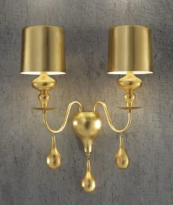 Casa Padrino Luxus Art Deco Doppel Wandleuchte Gold 40 x 18 x H. 55 cm - Elegante Wandlampe mit Aluminium Lampenschirmen - Luxus Wandleuchten - Luxus Qualität - Made in Italy