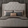 Casa Padrino Luxus Art Deco Doppelbett Grau / Dunkelbraun / Silber - Edles Massivholz Bett mit Kopfteil - Schlafzimmer Möbel - Hotel Möbel - Art Deco Möbel - Luxus Art Deco Einrichtung