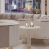 Casa Padrino Luxus Art Deco 4er Sofa Grau / Weiß / Gold 400 cm