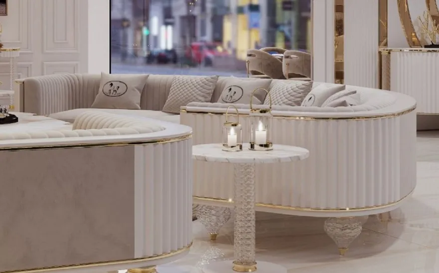 Casa Padrino Luxus Art Deco 4er Sofa Grau / Weiß / Gold 400 cm