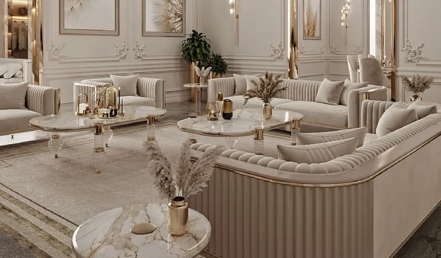 Casa Padrino Luxus Art Deco 4er Sofa Grau / Gold