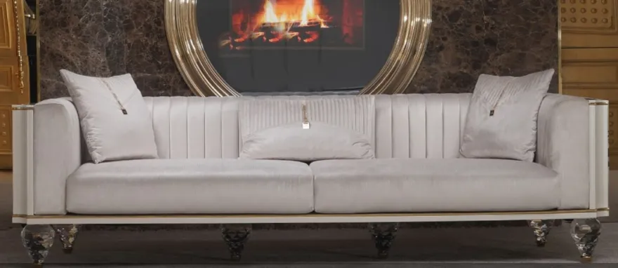 Casa Padrino Luxus Art Deco 4er Sofa Grau / Gold