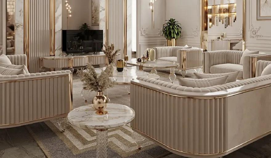 Casa Padrino Luxus Art Deco 4er Sofa Grau / Gold