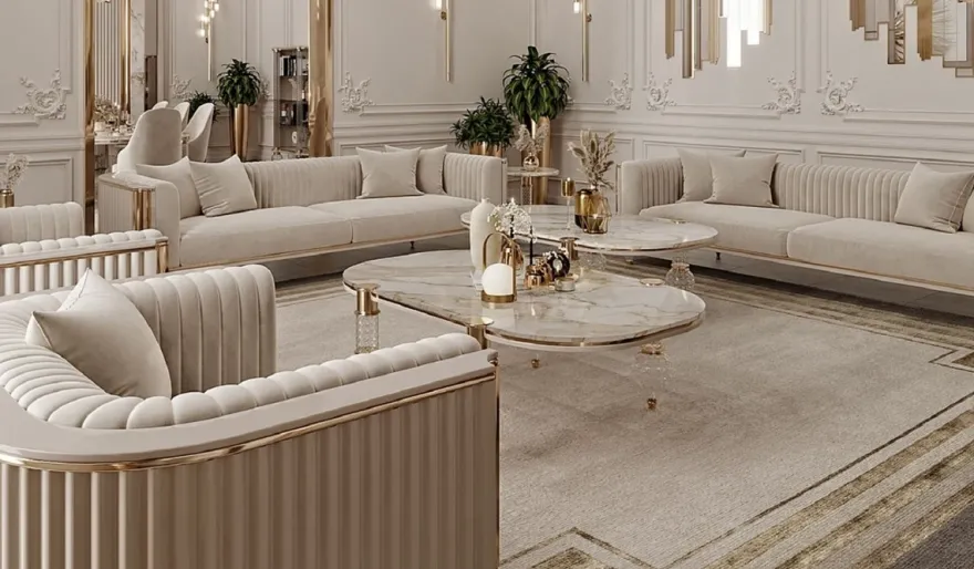 Casa Padrino Luxus Art Deco 4er Sofa Grau / Gold