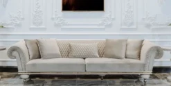 Casa Padrino Luxus Art Deco 3er Sofa Grau / Gold - Wohnzimmer Sofa - Hotel Sofa - Luxus Art Deco Wohnzimmer & Hotel Möbel - Luxus Qualität