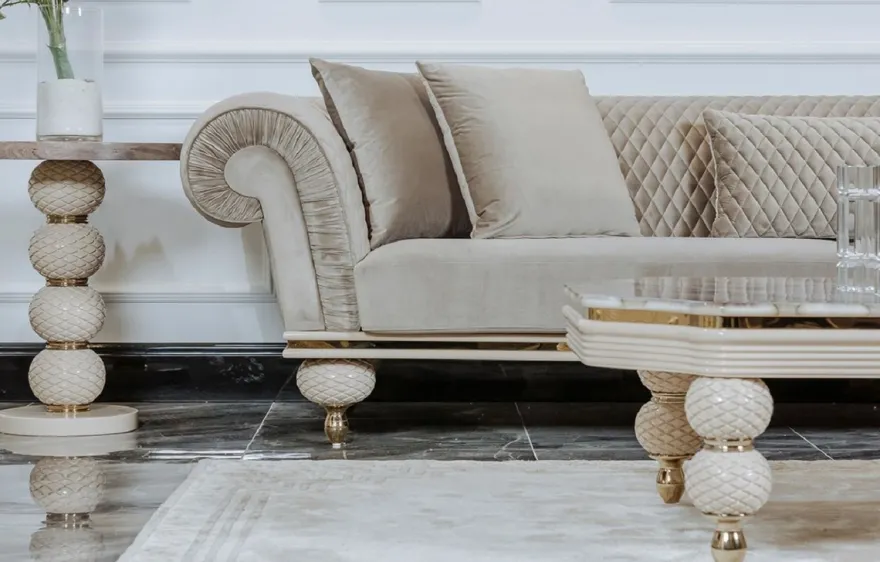 Casa Padrino Luxus Art Deco 3er Sofa Grau / Gold - Wohnzimmer Sofa - Hotel Sofa - Luxus Art Deco Wohnzimmer & Hotel Möbel - Luxus Qualität
