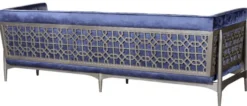 Casa Padrino Luxus Art Deco 3er Sofa Blau / Grau 250 x 76 x H. 83 cm - Edles Samt Sofa mit Mahagoni Rahmen - Art Deco Wohnzimmer Möbel