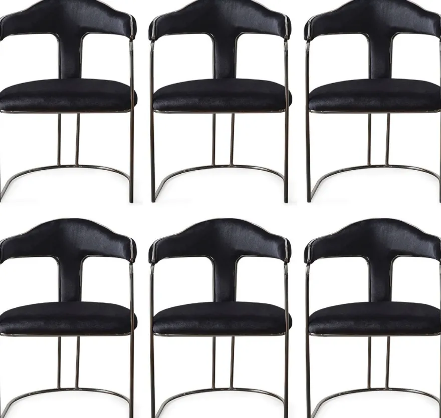 Casa Padrino Luxus Art Deco Esszimmer Stuhl 6er Set mit Armlehnen Schwarz / Bronze 60 x 58 x H. 92 cm - Esszimmer Möbel - Restaurant Möbel - Art Deco Möbel - Luxus Möbel