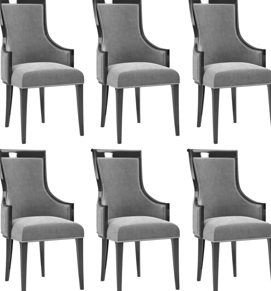 Casa Padrino Luxus Art Deco Esszimmer Stuhl Set Grau / Schwarz / Silber 50 x 50 x H. 110 cm - Edles Küchen Stühle 6er Set - Art Deco Esszimmer Möbel