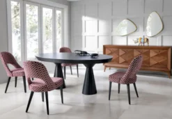 Casa Padrino Luxus Art Deco Esszimmer Stuhl 6er Set Rot / Weiß / Schwarz 49 x 61 x H. 89 cm - Art Deco Küchenstühle mit Muster - Esszimmer Möbel - Luxus Möbel - Art Deco Möbel - Luxus Einrichtung