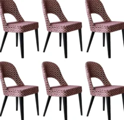 Casa Padrino Luxus Art Deco Esszimmer Stuhl 6er Set Rot / Weiß / Schwarz 49 x 61 x H. 89 cm - Art Deco Küchenstühle mit Muster - Esszimmer Möbel - Luxus Möbel - Art Deco Möbel - Luxus Einrichtung