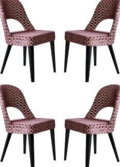 Casa Padrino Luxus Art Deco Esszimmerstuhl 4er Set Rot / Weiß / Schwarz 49 x 61 x H. 89 cm - Elegante Küchenstühle mit Muster - Esszimmer Möbel - Luxus Möbel - Art Deco Möbel - Luxus Einrichtung