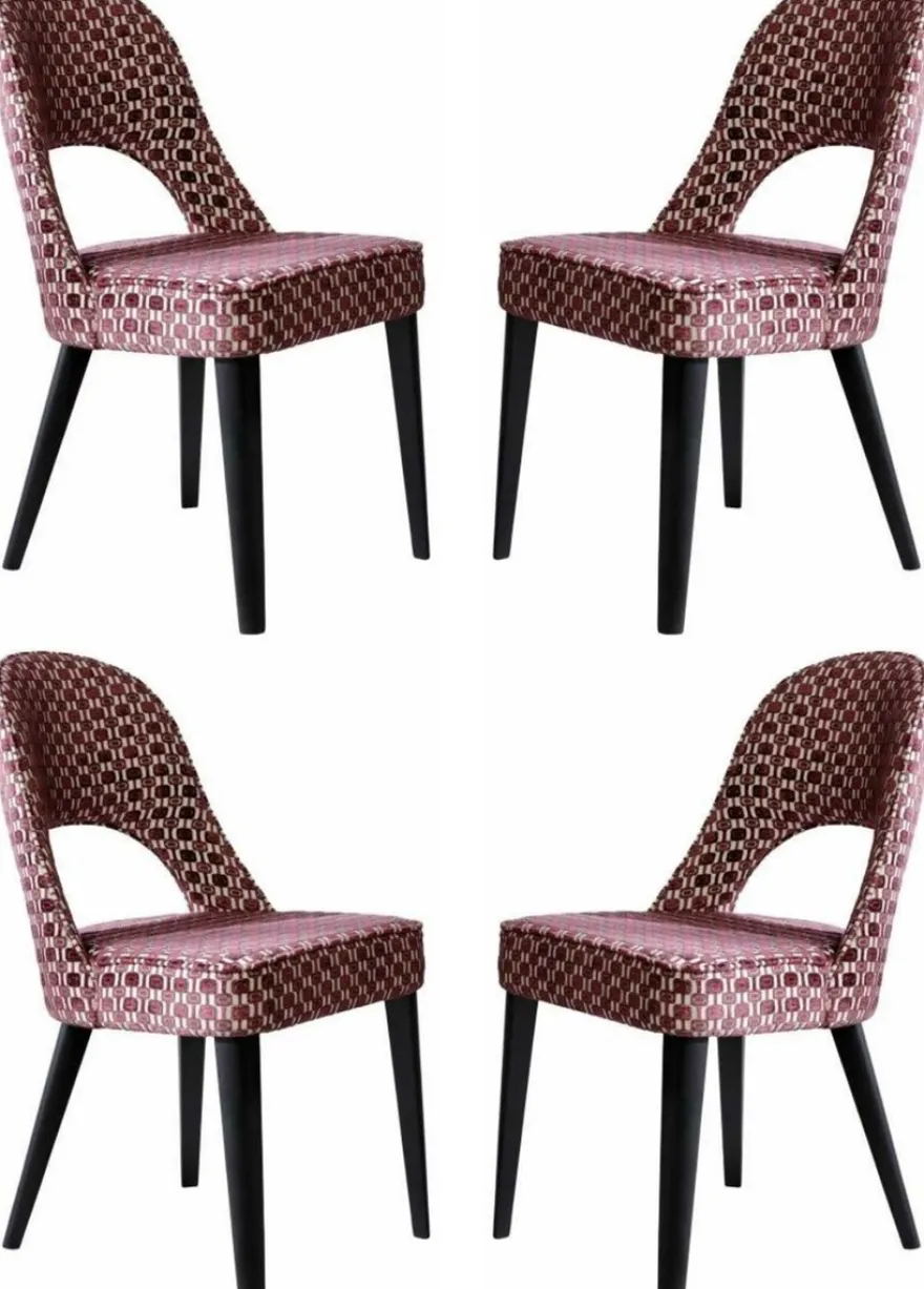 Casa Padrino Luxus Art Deco Esszimmerstuhl 4er Set Rot / Weiß / Schwarz 49 x 61 x H. 89 cm - Elegante Küchenstühle mit Muster - Esszimmer Möbel - Luxus Möbel - Art Deco Möbel - Luxus Einrichtung