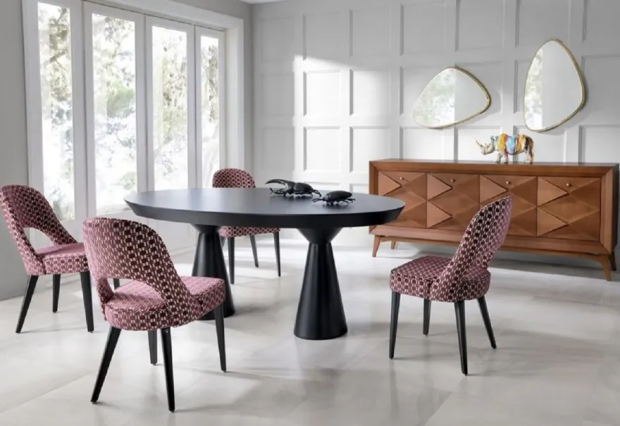 Casa Padrino Luxus Art Deco Esszimmerstuhl 4er Set Rot / Weiß / Schwarz 49 x 61 x H. 89 cm - Elegante Küchenstühle mit Muster - Esszimmer Möbel - Luxus Möbel - Art Deco Möbel - Luxus Einrichtung
