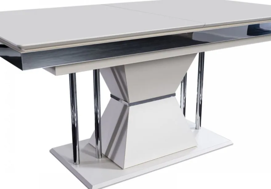 Casa Padrino Luxus Art Deco Esstisch Weiß / Grau / Silber 164 x 92 x H. 77 cm - Esszimmertisch - Küchentisch - Edle Art Deco Esszimmer Möbel