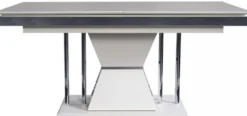Casa Padrino Luxus Art Deco Esstisch Weiß / Grau / Silber 164 x 92 x H. 77 cm - Esszimmertisch - Küchentisch - Edle Art Deco Esszimmer Möbel