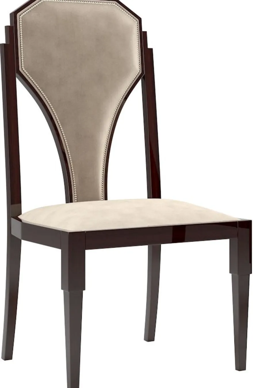 Casa Padrino Luxus Art Deco Esszimmer Stuhl Set Beige / Dunkelbraun / Silber 55 x 55 x H. 110 cm - Edles Küchen Stühle 6er Set - Art Deco Esszimmer Möbel