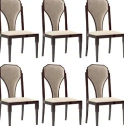 Casa Padrino Luxus Art Deco Esszimmer Stuhl Set Beige / Dunkelbraun / Silber 55 x 55 x H. 110 cm - Edles Küchen Stühle 6er Set - Art Deco Esszimmer Möbel