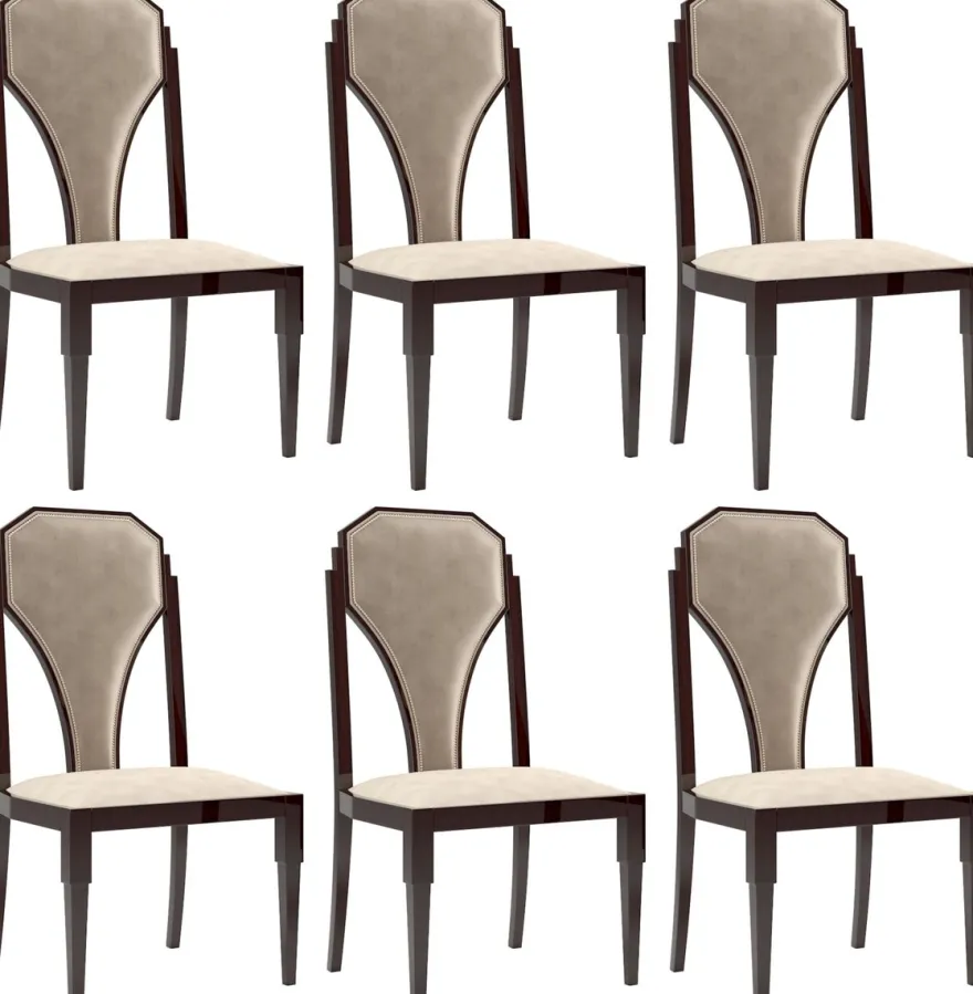 Casa Padrino Luxus Art Deco Esszimmer Stuhl Set Beige / Dunkelbraun / Silber 55 x 55 x H. 110 cm - Edles Küchen Stühle 6er Set - Art Deco Esszimmer Möbel
