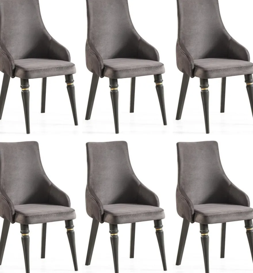 Casa Padrino Luxus Art Deco Esszimmer Stuhl Set Grau / Gold 57 x 55 x H. 98 cm - Edles Küchen Stühle 6er Set - Art Deco Esszimmer Möbel