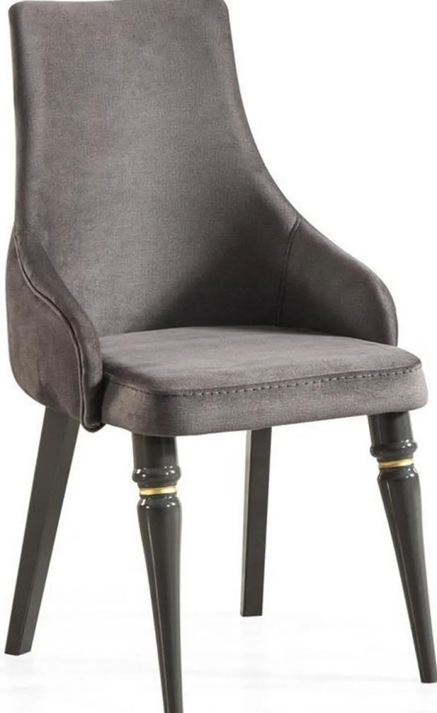Casa Padrino Luxus Art Deco Esszimmer Stuhl Set Grau / Gold 57 x 55 x H. 98 cm - Edles Küchen Stühle 6er Set - Art Deco Esszimmer Möbel