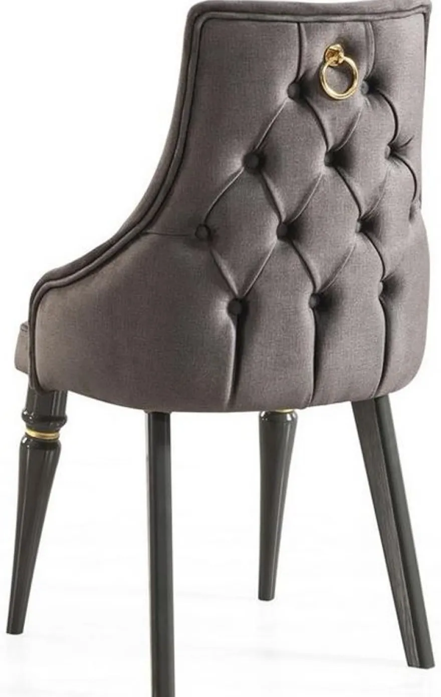 Casa Padrino Luxus Art Deco Esszimmer Stuhl Set Grau / Gold 57 x 55 x H. 98 cm - Edles Küchen Stühle 6er Set - Art Deco Esszimmer Möbel