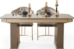 Casa Padrino Luxus Art Deco Esszimmer Set Grau / Gold - 1 Ausziehbarer Esstisch & 6 Esszimmerstühle mit Armlehnen - Esszimmer Möbel - Art Deco Möbel - Luxus Möbel - Art Deco Einrichtung