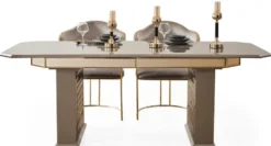 Casa Padrino Luxus Art Deco Esszimmer Set Grau / Gold - 1 Ausziehbarer Esstisch & 6 Esszimmerstühle mit Armlehnen - Esszimmer Möbel - Art Deco Möbel - Luxus Möbel - Art Deco Einrichtung