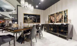 Casa Padrino Luxus Art Deco Esstisch Schwarz / Gold - Handgefertigter Massivholz Küchentisch - Art Deco Esszimmer Möbel