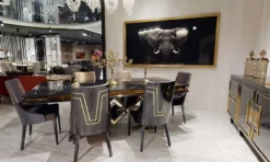 Casa Padrino Luxus Art Deco Esstisch Schwarz / Gold - Handgefertigter Massivholz Küchentisch - Art Deco Esszimmer Möbel