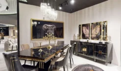 Casa Padrino Luxus Art Deco Esstisch Schwarz / Gold - Handgefertigter Massivholz Küchentisch - Art Deco Esszimmer Möbel