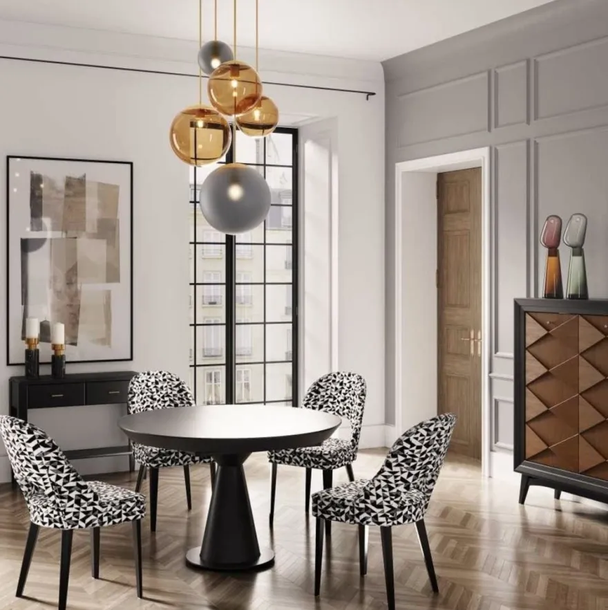 Casa Padrino Luxus Art Deco Esstisch Matt Schwarz 125-175 x 125 x H. 78 cm - Ausziehbarer Massivholz Küchentisch mit runder Tischplatte - Esszimmer Möbel - Art Deco Möbel - Luxus Möbel