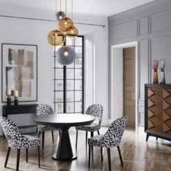 Casa Padrino Luxus Art Deco Esszimmerstuhl 4er Set Weiß / Grau / Schwarz 49 x 61 x H. 89 cm - Elegante Küchenstühle mit Muster - Esszimmer Möbel - Luxus Möbel - Art Deco Möbel - Luxus Einrichtung
