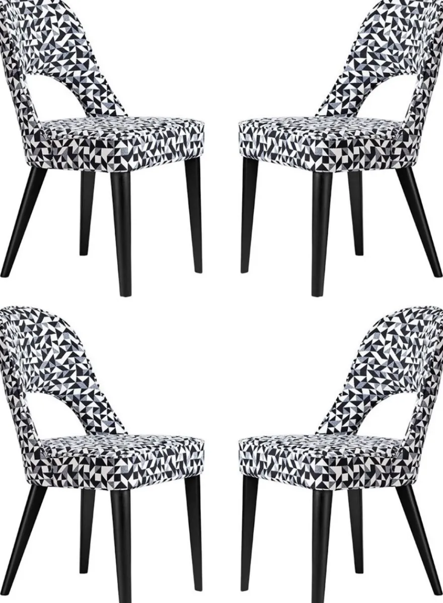 Casa Padrino Luxus Art Deco Esszimmerstuhl 4er Set Weiß / Grau / Schwarz 49 x 61 x H. 89 cm - Elegante Küchenstühle mit Muster - Esszimmer Möbel - Luxus Möbel - Art Deco Möbel - Luxus Einrichtung