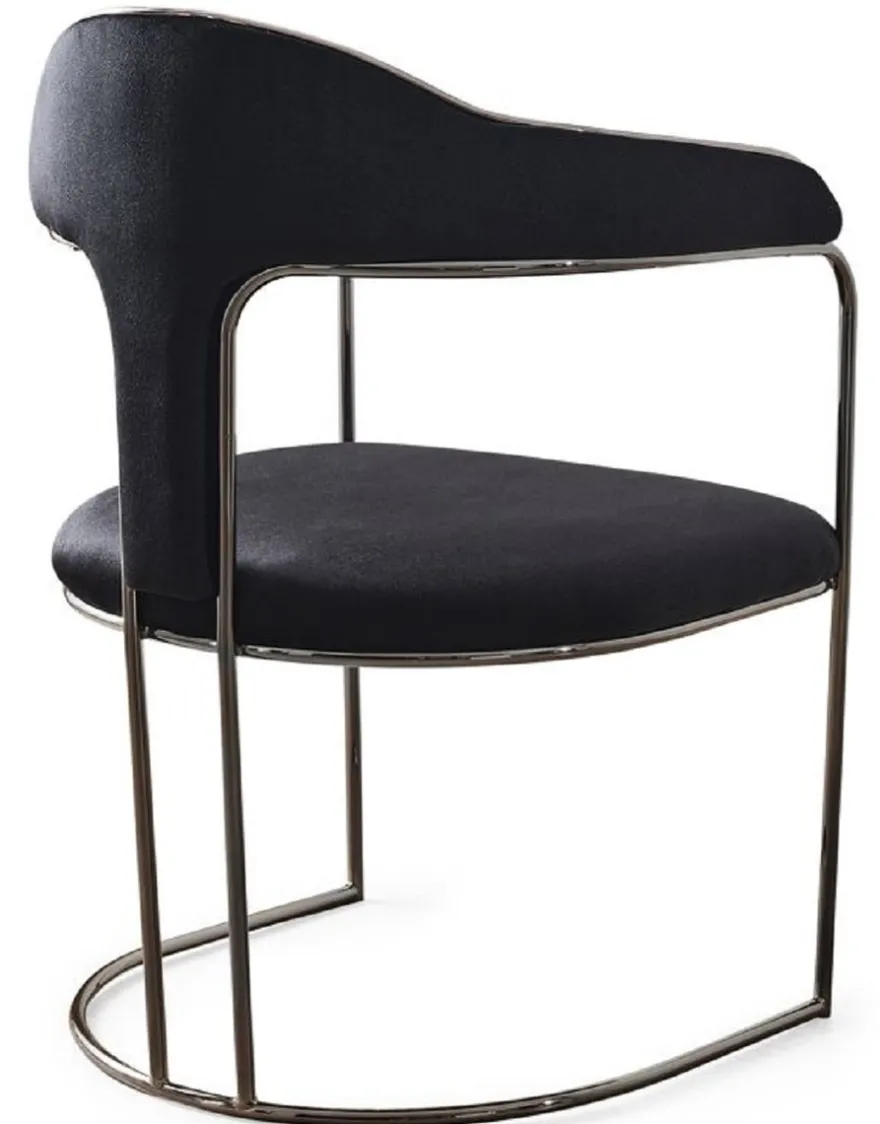 Casa Padrino Luxus Art Deco Esszimmer Set Schwarz / Weiß / Bronze - 1 Ausziehbarer Esstisch & 6 Esszimmerstühle mit Armlehnen - Esszimmer Möbel - Art Deco Möbel - Luxus Möbel