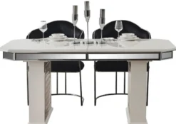 Casa Padrino Luxus Art Deco Esszimmer Set Schwarz / Weiß / Bronze - 1 Ausziehbarer Esstisch & 6 Esszimmerstühle mit Armlehnen - Esszimmer Möbel - Art Deco Möbel - Luxus Möbel