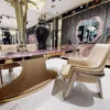 Casa Padrino Luxus Art Deco Esszimmer Stuhl Set mit Armlehnen Beige / Grau / Gold - Küchen Stühle 6er Set - Luxus Esszimmer Möbel - Art Deco Möbel - Luxus Einrichtung - Art Deco Einrichtung