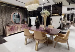 Casa Padrino Luxus Art Deco Esszimmer Stuhl Set mit Armlehnen Beige / Grau / Gold - Küchen Stühle 6er Set - Luxus Esszimmer Möbel - Art Deco Möbel - Luxus Einrichtung - Art Deco Einrichtung