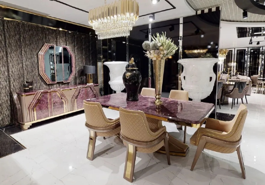 Casa Padrino Luxus Art Deco Esszimmer Stuhl Set mit Armlehnen Beige / Grau / Gold - Küchen Stühle 6er Set - Luxus Esszimmer Möbel - Art Deco Möbel - Luxus Einrichtung - Art Deco Einrichtung