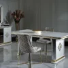Casa Padrino Luxus Art Deco Esstisch Weiß / Gold - Handgefertigter Massivholz Küchentisch mit Spiegelglas - Art Deco Esszimmer Möbel