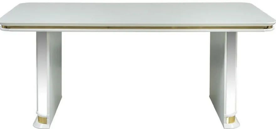Casa Padrino Luxus Art Deco Esstisch Weiß / Gold - Handgefertigter Massivholz Küchentisch mit Spiegelglas - Art Deco Esszimmer Möbel